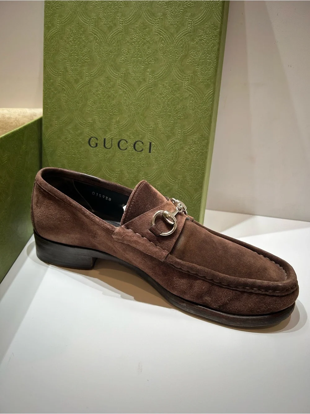 Men’s Gucci Brown Suede Horsebit Slip-On Loafers Sz 8D with Original Box VGUC
